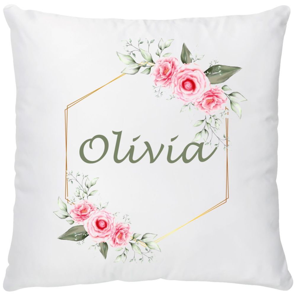 Mini Plum - Personalised Rose Name Printed Cushion Cover - White