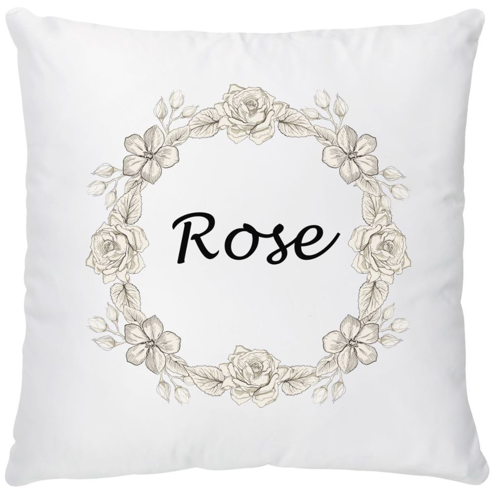 Mini Plum - Personalised Rose Name Cushion Cover - White