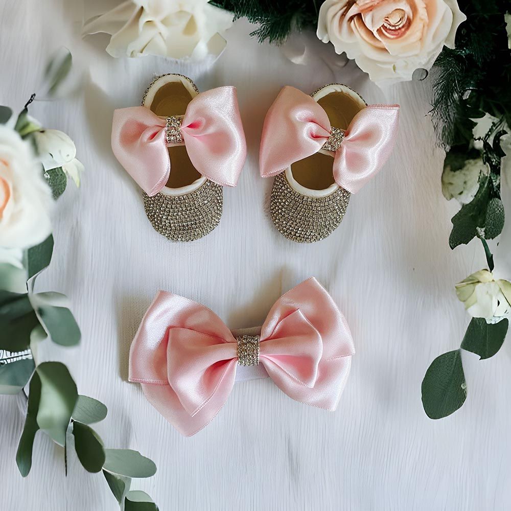 Mini Plum - Personalised Baby Shoes & Headband - White/Pink