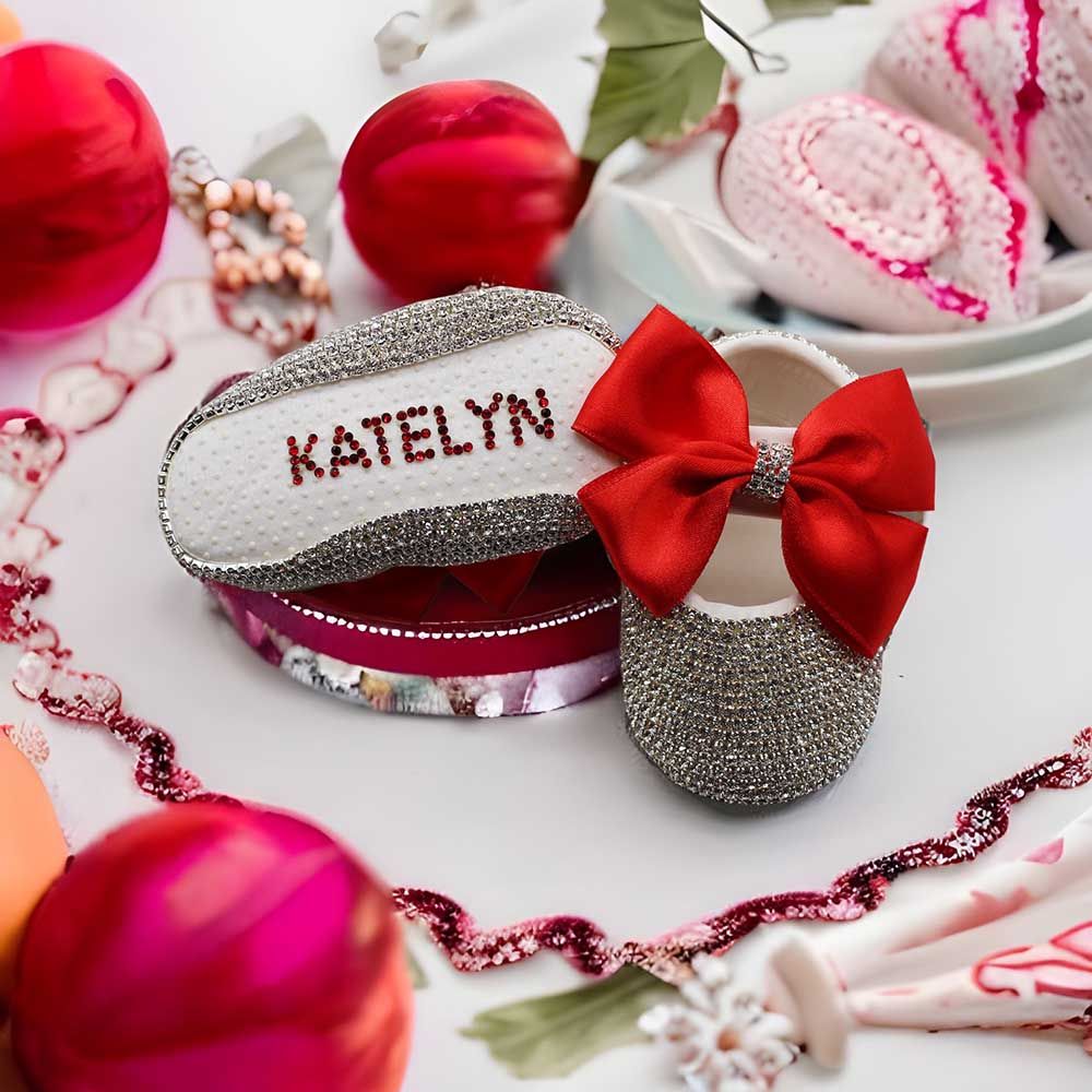 Mini Plum - Personalised Baby Shoes & Headband - Gold/Red