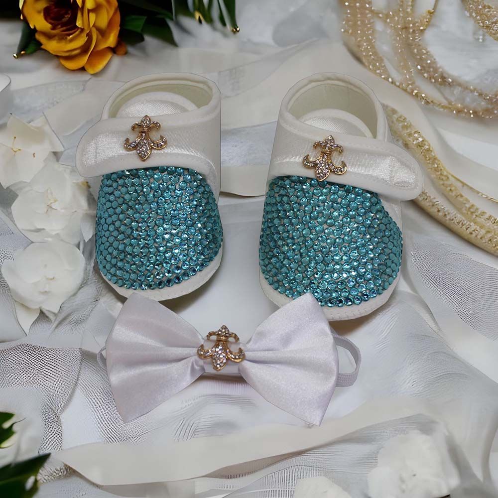 Mini Plum - Personalised Baby Shoes & Bow Tie - Blue