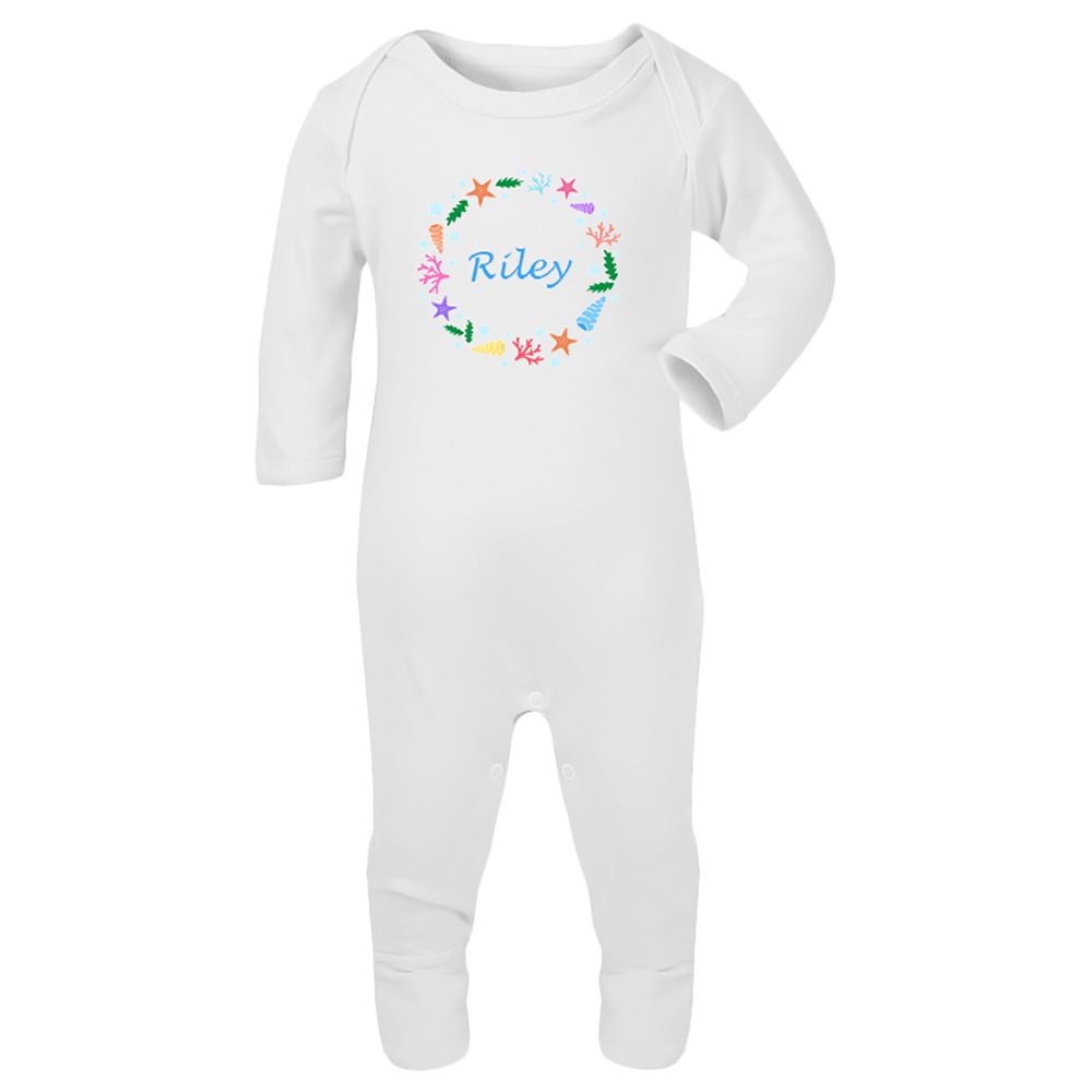 Mini Plum - Personalised Baby Sleepsuit- Sea Shells