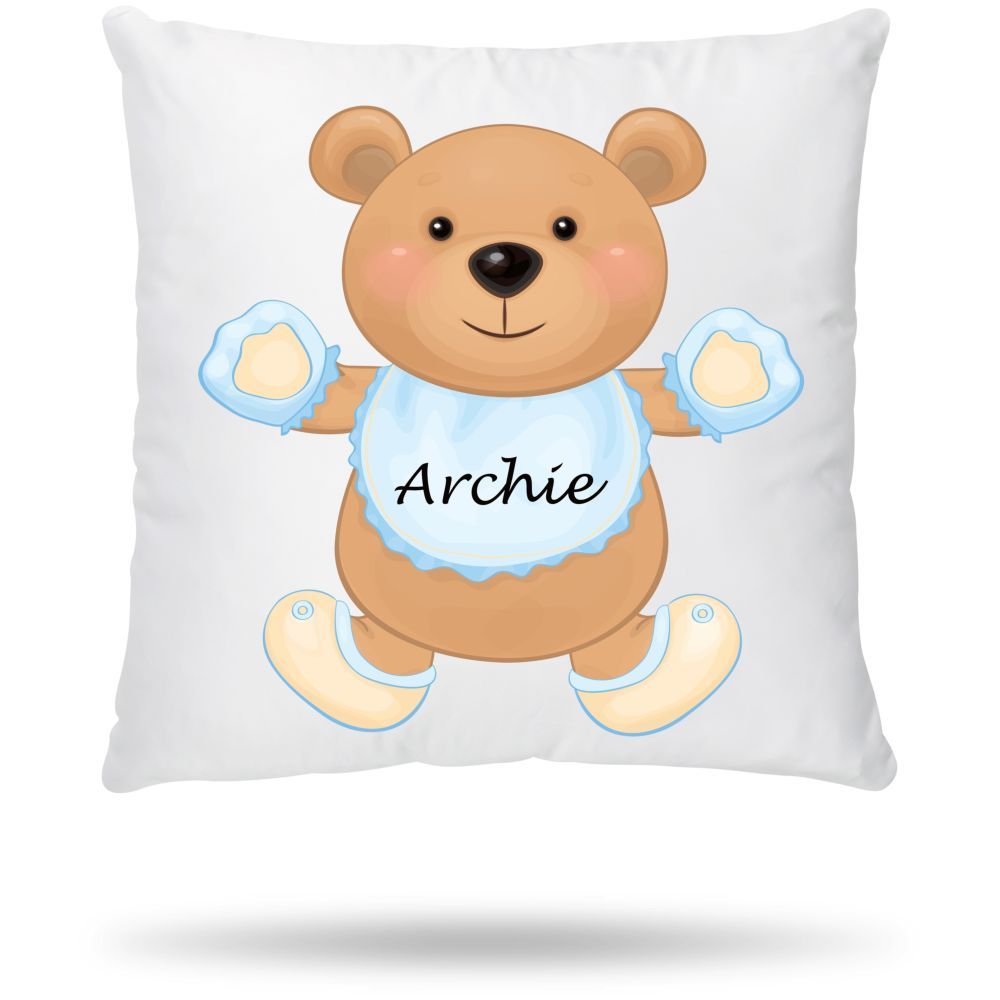 Mini Plum - Personalised Teddy Name Printed Cushion Cover - White