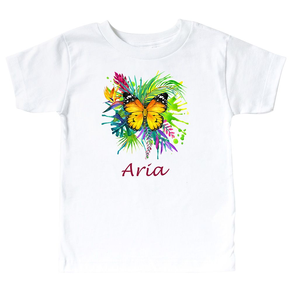 Mini Plum - Personalized Kids Tropical T-Shirt - White