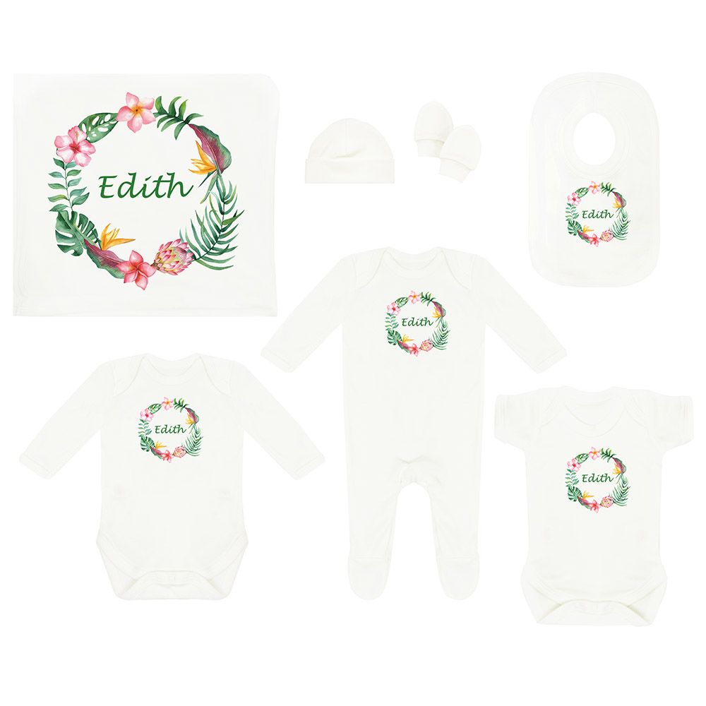 Mini Plum - Personalised Newborn Tropical Baby Set 7pcs