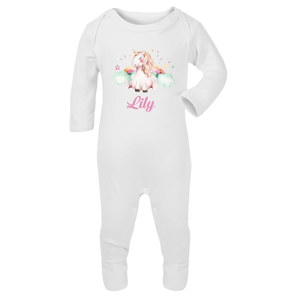 Mini Plum - Personalised Baby Sleepsuit- Unicorn