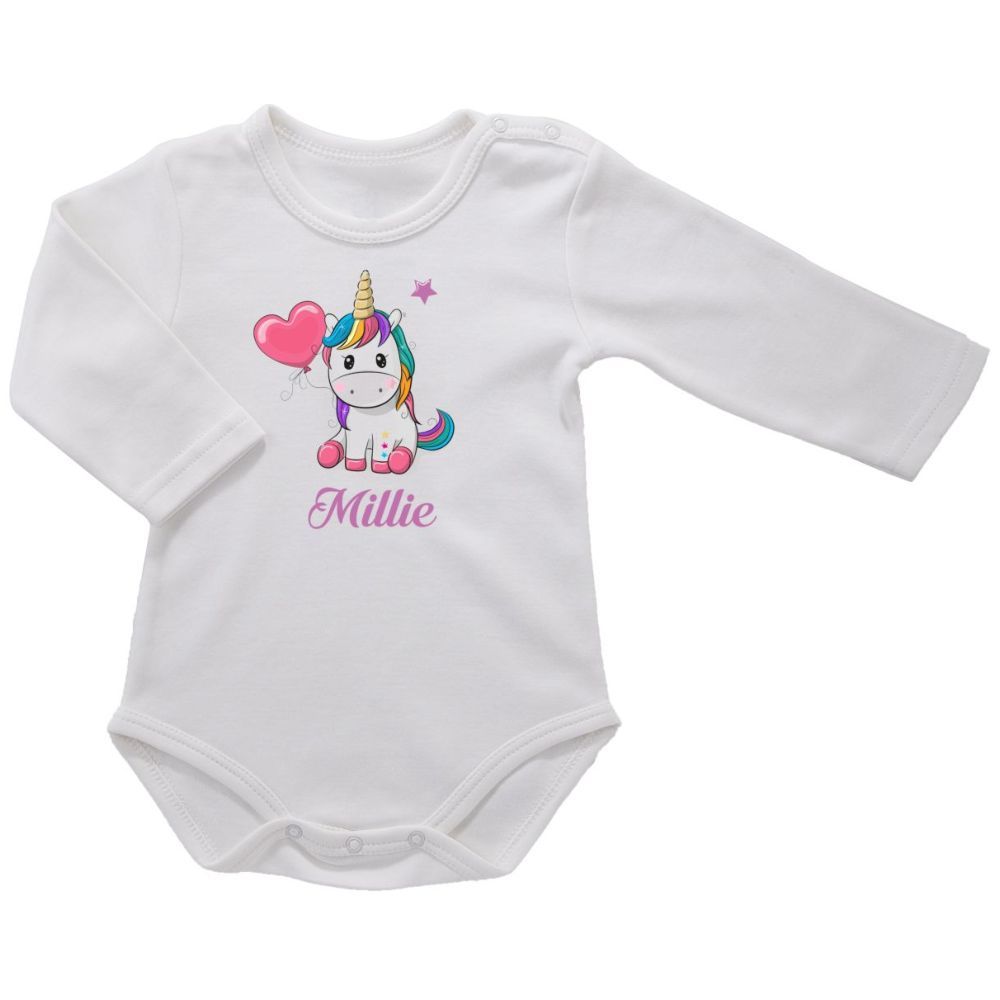 Mini Plum - Personalised Unicorn And Heart Bodysuit