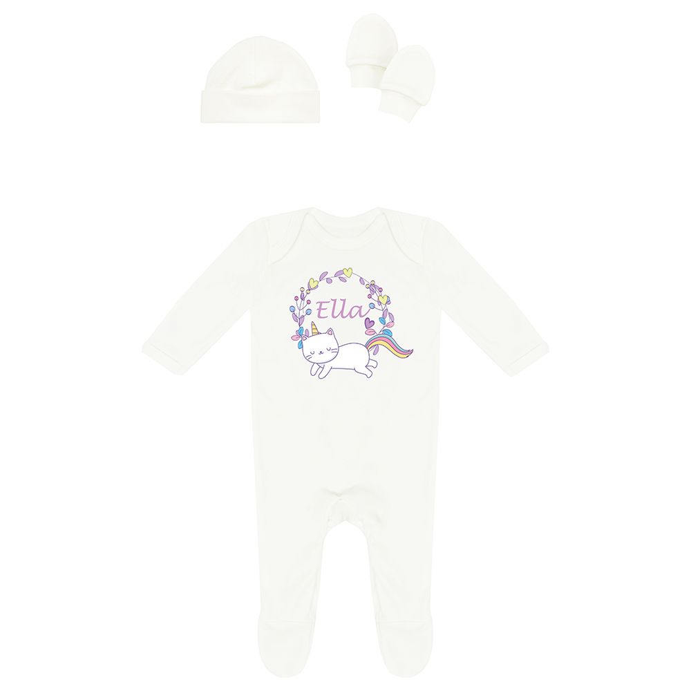 Mini Plum - Unicorn Personalised Newborn Baby Set 3 Pieces