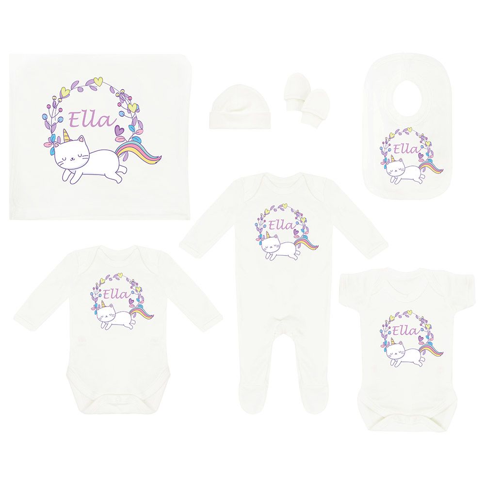 Mini Plum - Kitty Personalised Newborn Baby Set 7 Pieces