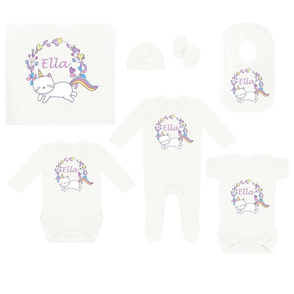 Mini Plum - Personalised Unicorn Kitty Baby Set 7pcs