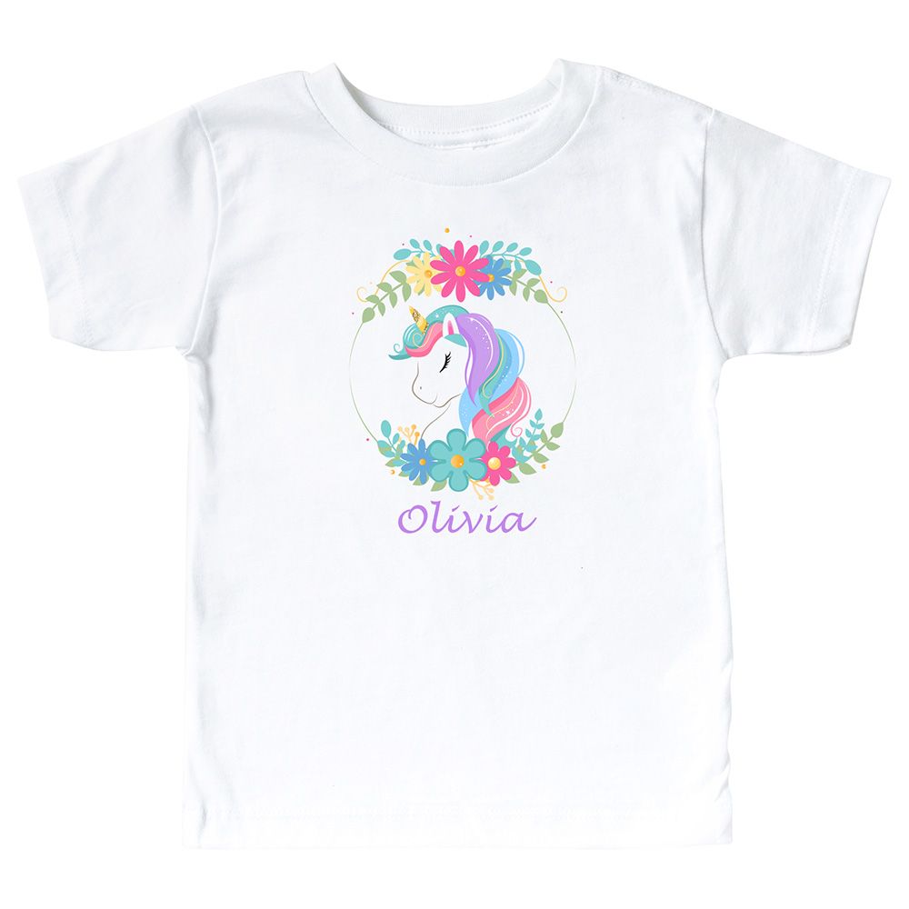 Mini Plum - Unicorn Personalized Kid's T-Shirt - White