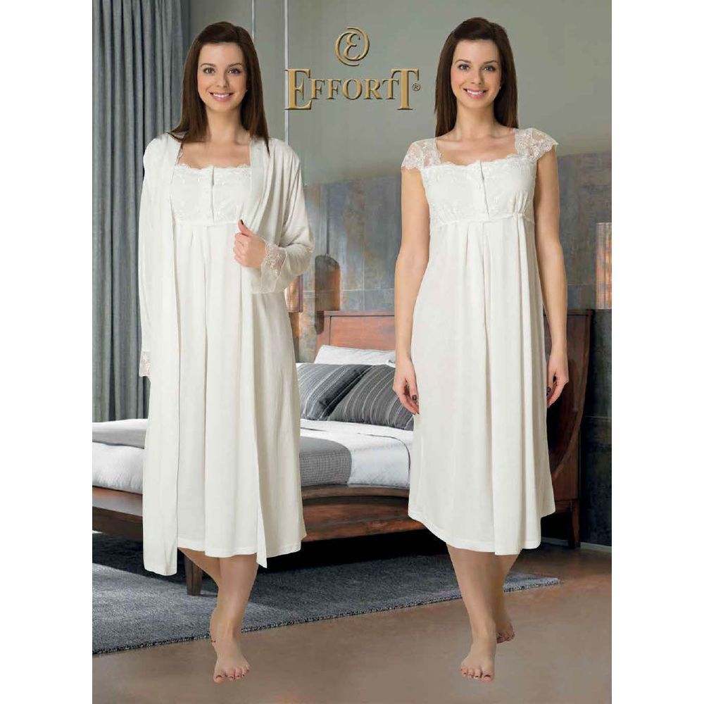 Mini Plum - 2pc-set - Lace Maternity Nightie & Robe - White