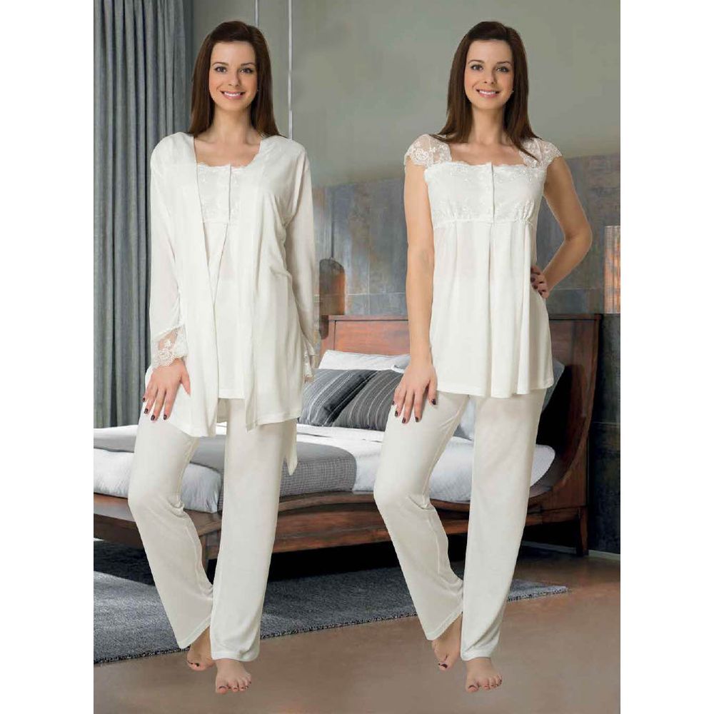 Mini Plum - 3pc-set - Lace Maternity Pajama Set - White