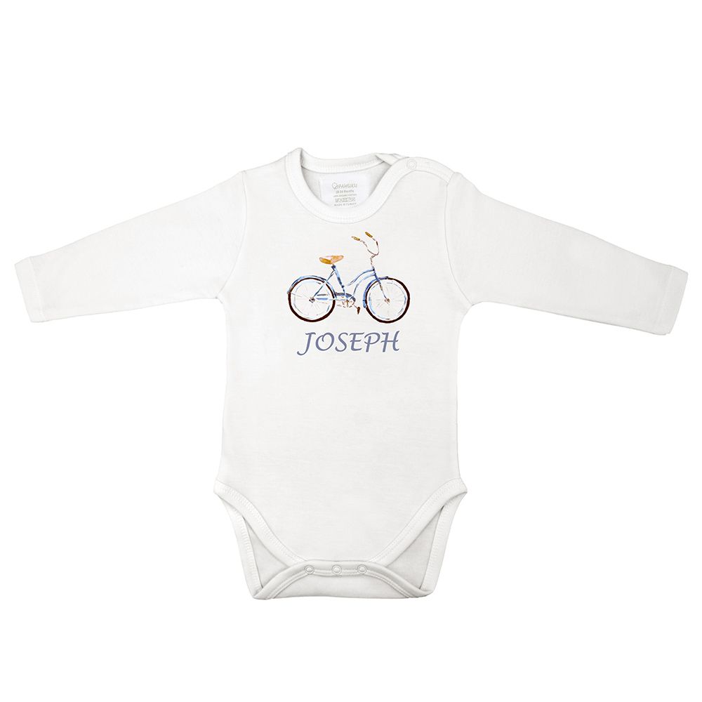 Mini Plum - Personalized Baby Bicycle Bodysuit Pink