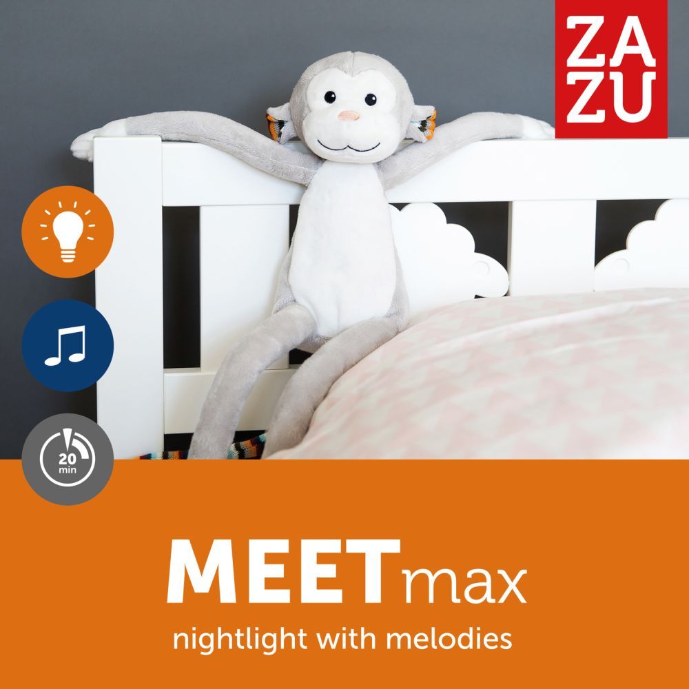 ZAZU - Max the Monkey Soft Toy Nightlight - Grey