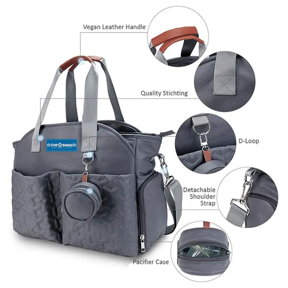 Star Babies - Diaper Portable Bag With Pacifier Bag - L With Portable Diaper Caddy Organizer - Dark Grey