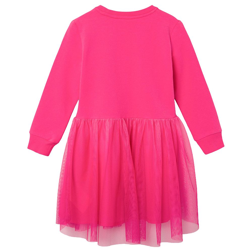 Name It - Long Sleeves Tulle Sweat Dress - Pink Flambe