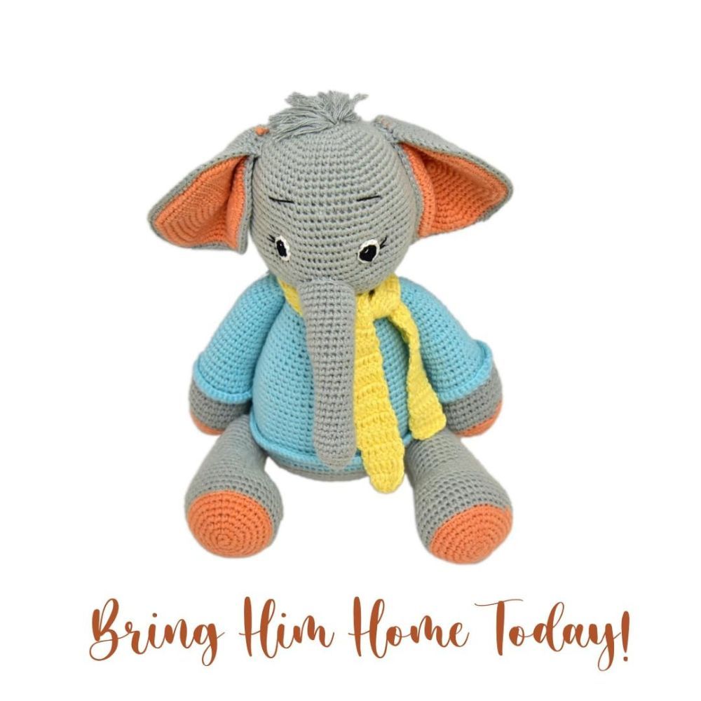 Happy Threads - Handmade Crocheted Dusty The Elephant 13 Inch - Multicolour