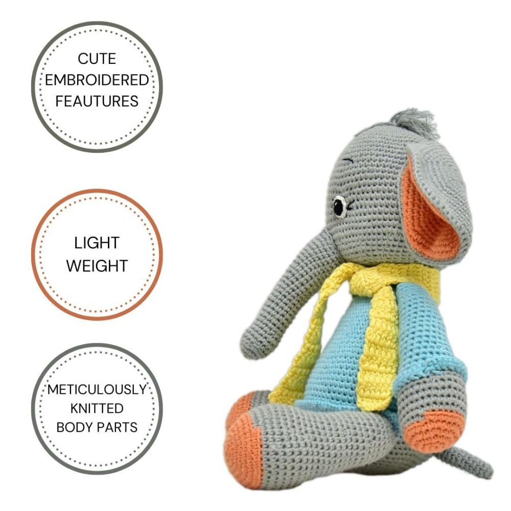 Happy Threads - Handmade Crocheted Dusty The Elephant 13 Inch - Multicolour