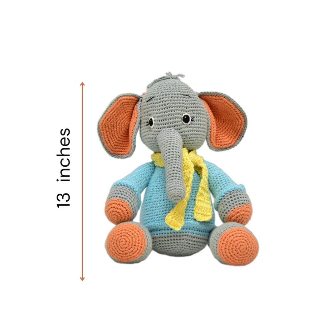 Happy Threads - Handmade Crocheted Dusty The Elephant 13 Inch - Multicolour