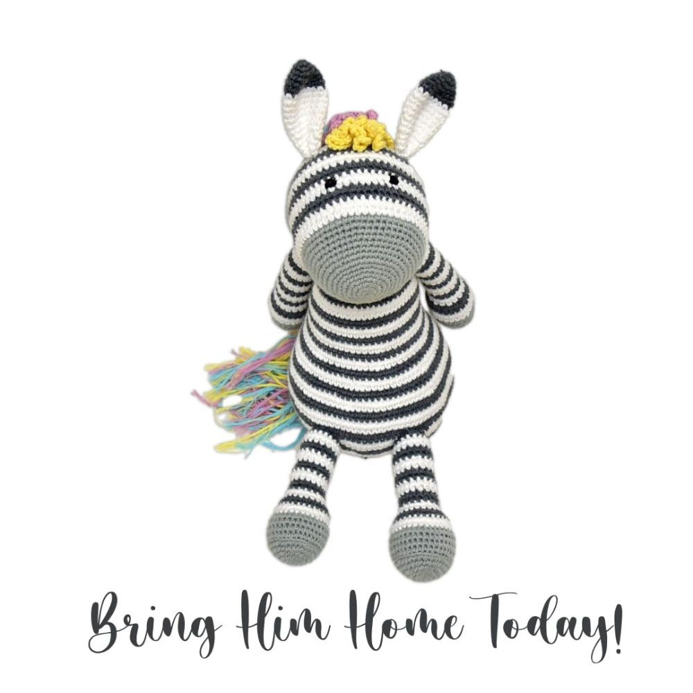 Happy Threads - Handmade Crocheted Ziggy The Zebra 12 Inches - Multicolour