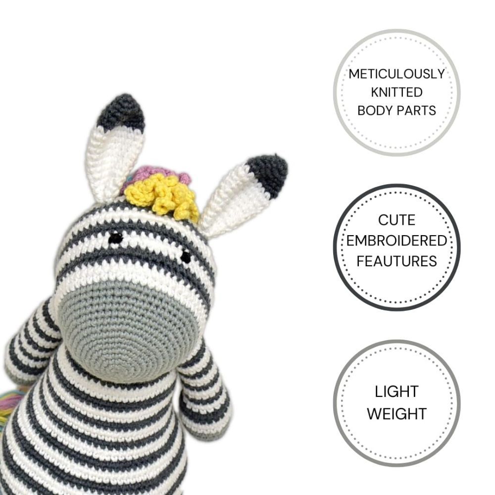 Happy Threads - Handmade Crocheted Ziggy The Zebra 12 Inches - Multicolour