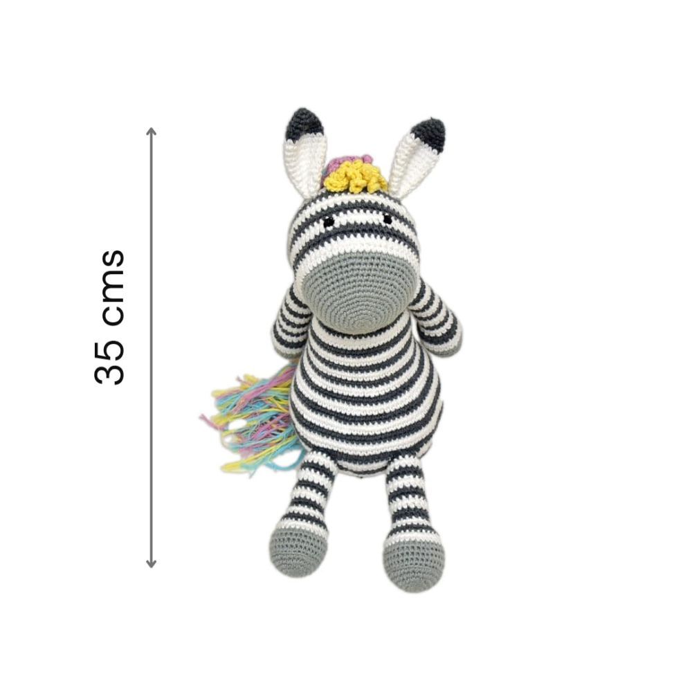 Happy Threads - Handmade Crocheted Ziggy The Zebra 12 Inches - Multicolour