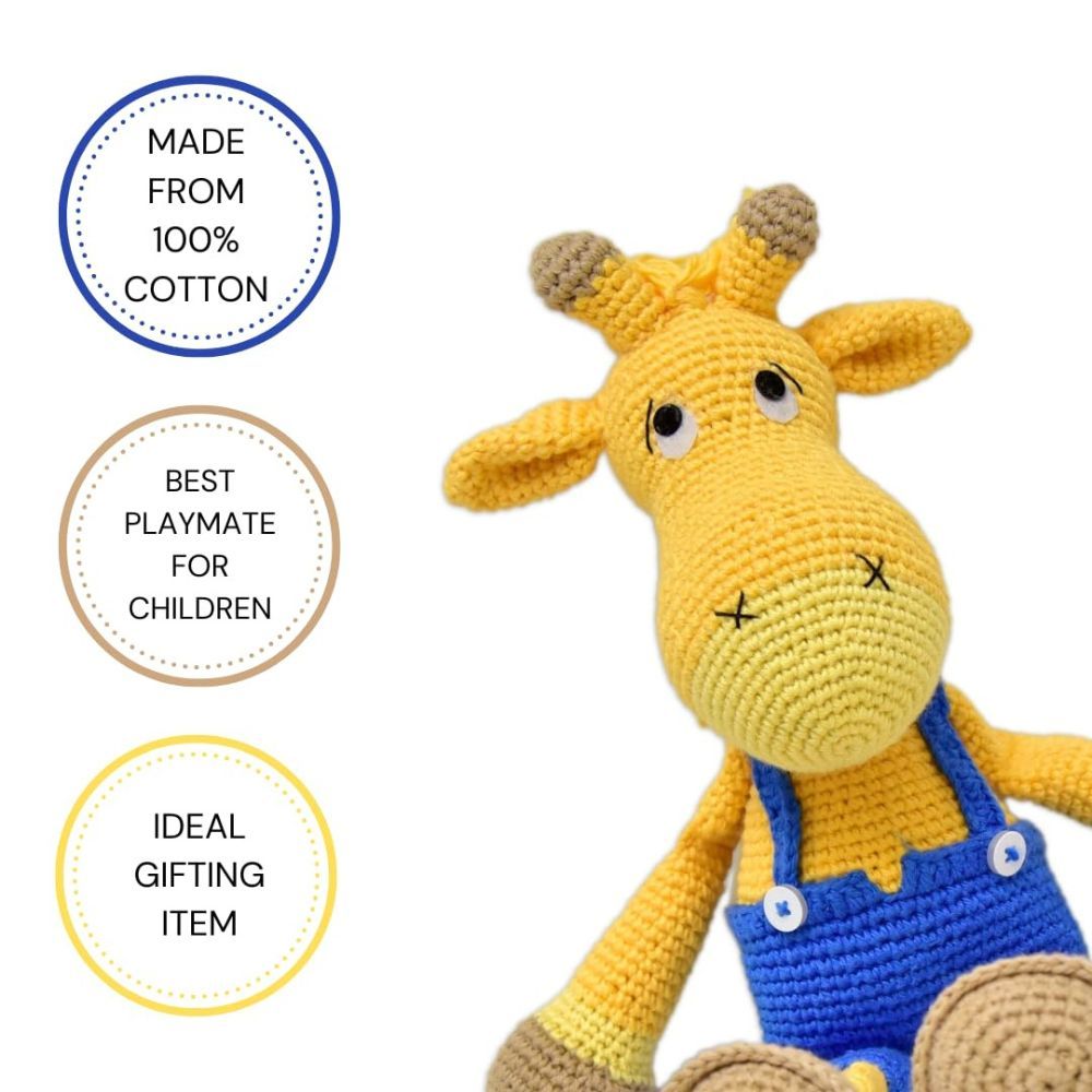 Happy Threads - Handmade Crocheted Alex Giraffe 15 Inches - Multicolour