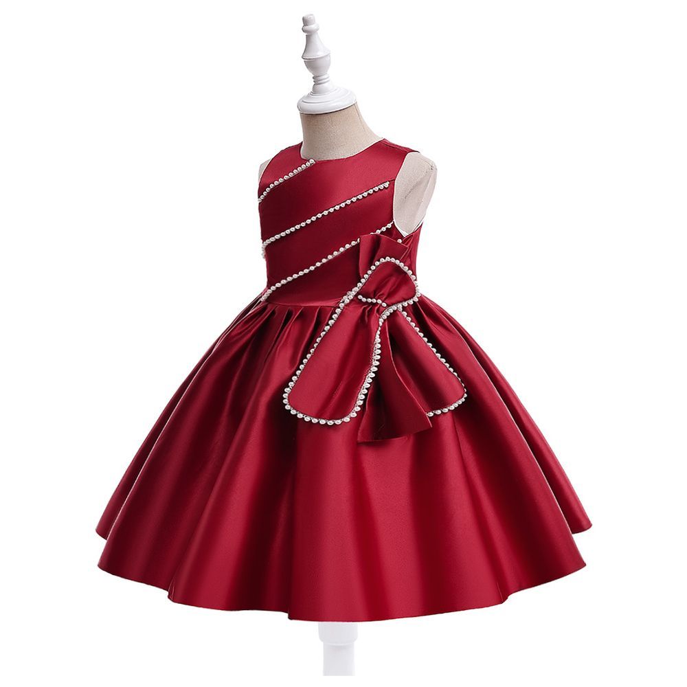 Sugar Rush - Pearl Appliqued Sleeveless Party Dress - Maroon