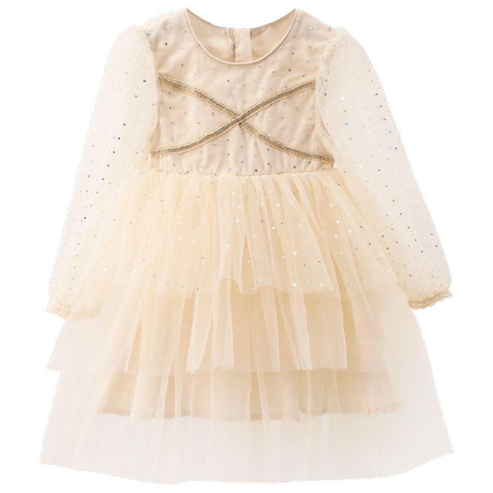 Sugar Rush - Round Neck Full Sleeves Party Dress - Champagne