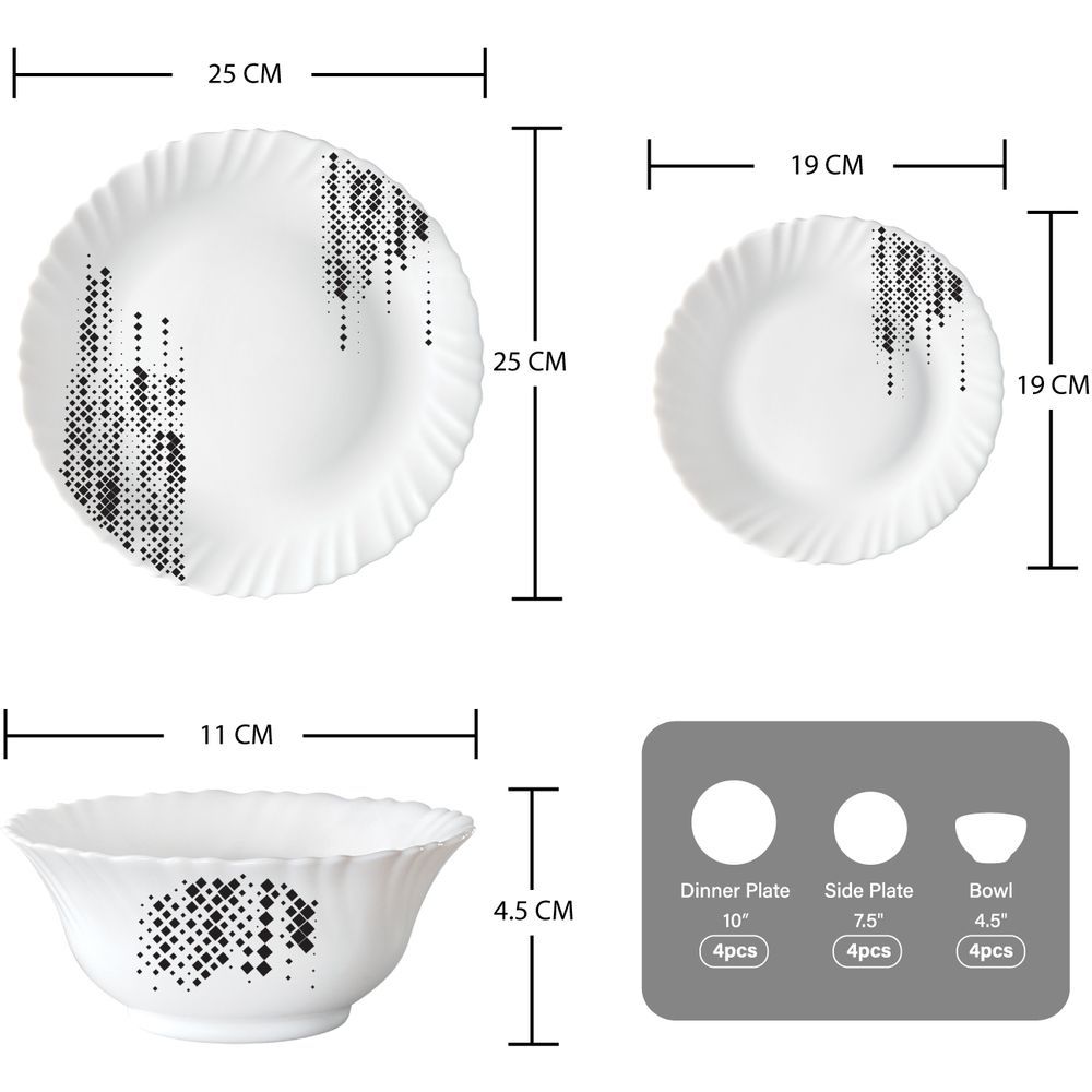 Borosil - Plano Opal Dinner Set - Slate - 12 Pcs