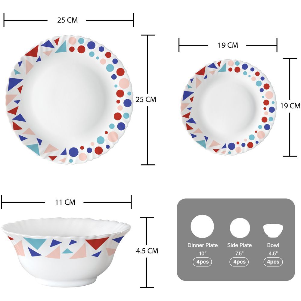 Borosil - Plano Opal Dinner Set - Speckle - 12 Pcs