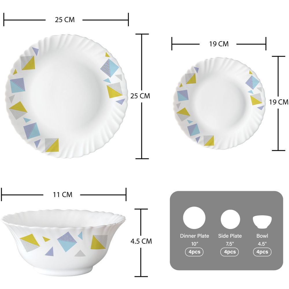 Borosil - Plano Opal Dinner Set - Tirana - 12 Pcs