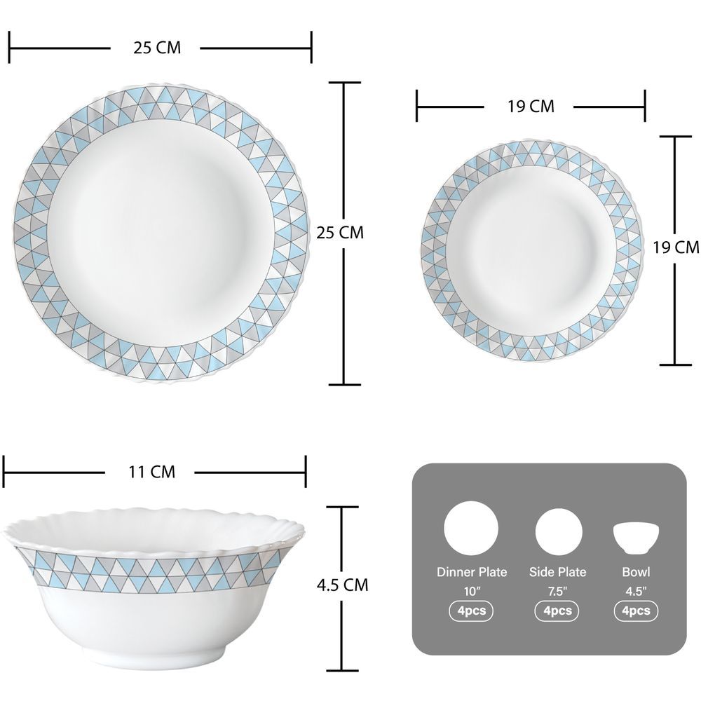 Borosil - Plano Opal Dinner Set - Weaves - 12 Pcs