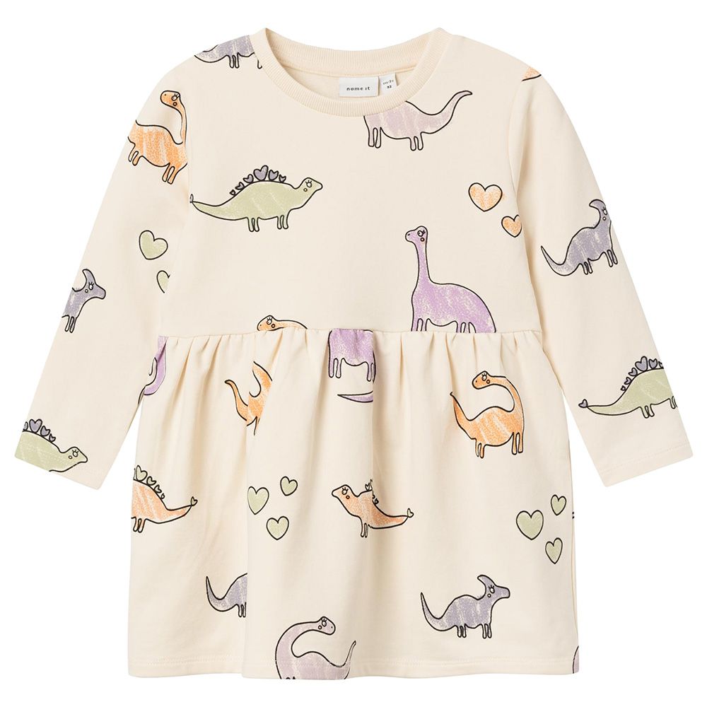 Name It - Dino Print Dress - Buttercream