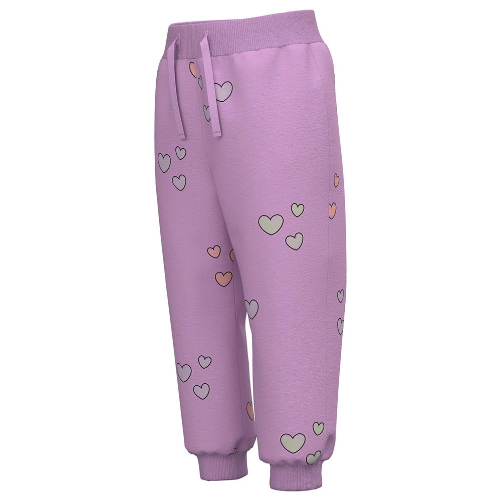 Name It - Heart Print Joggers - Violet Tulle