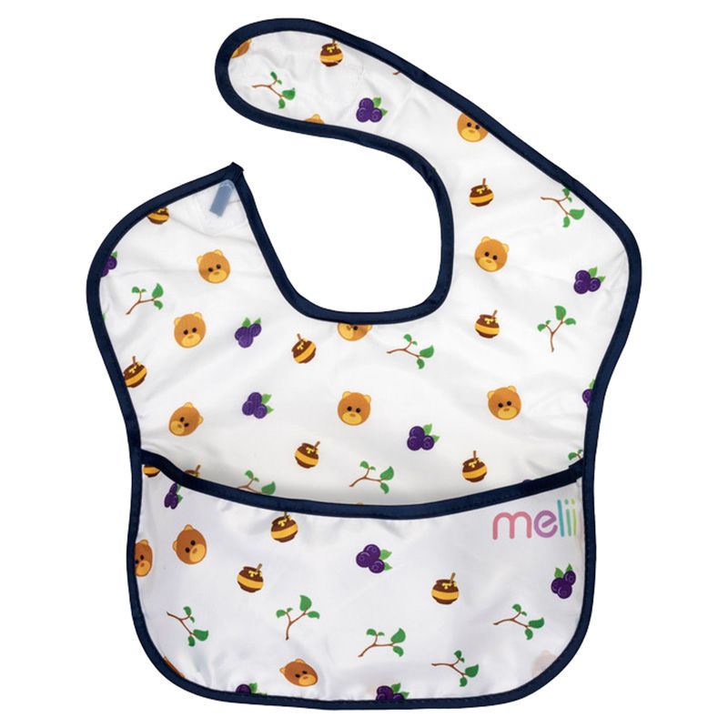 Melii - Fold Up Bib - White & Navy Bear - 2pcs