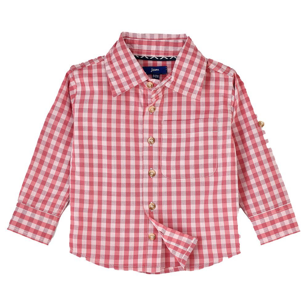 Jam - Boys' Pink And White Gingham Checkered Shirt