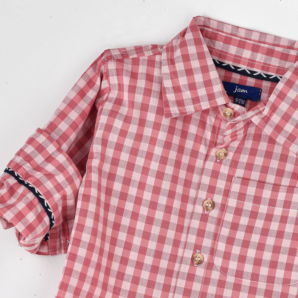 Jam - Boys' Pink And White Gingham Checkered Shirt