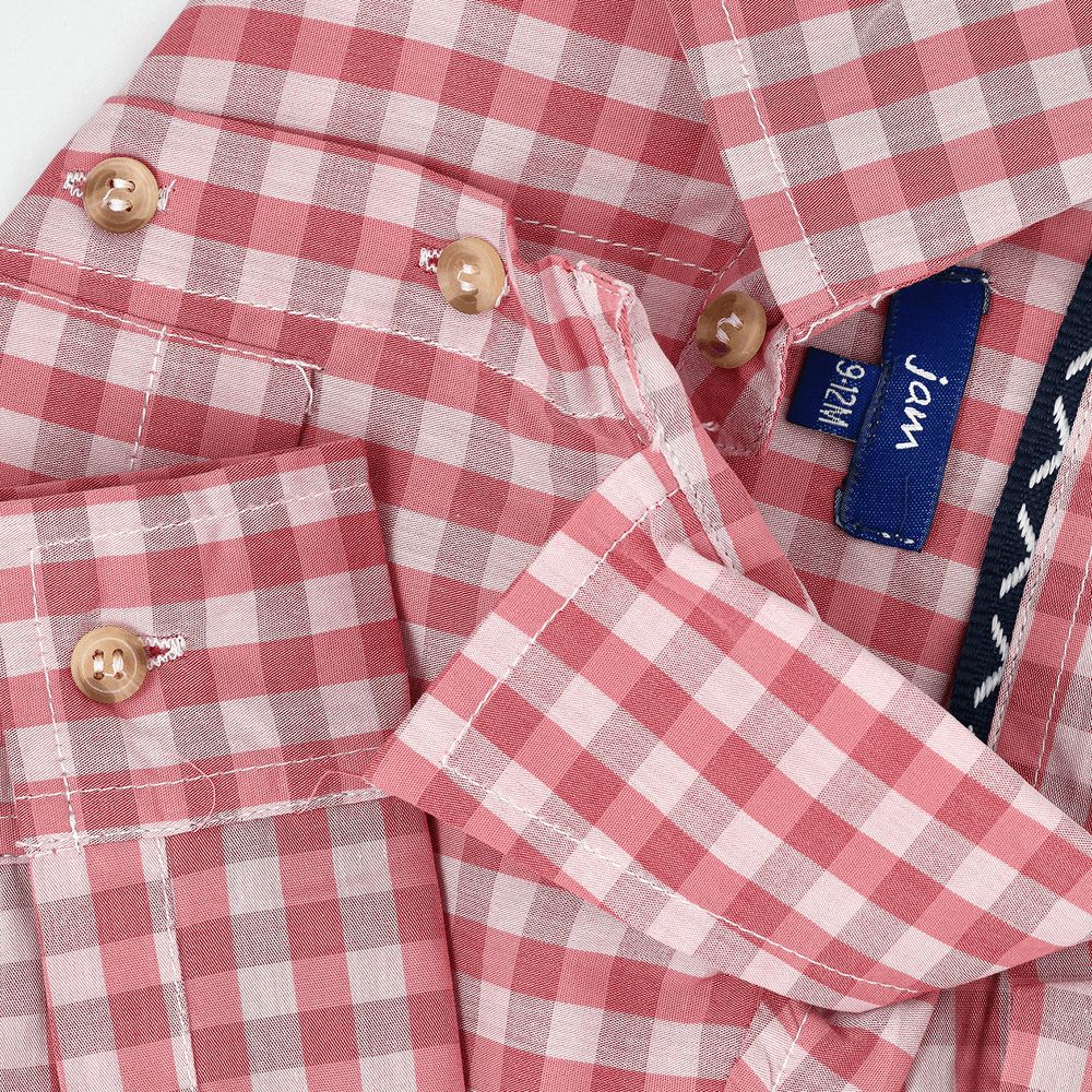 Jam - Boys' Pink And White Gingham Checkered Shirt