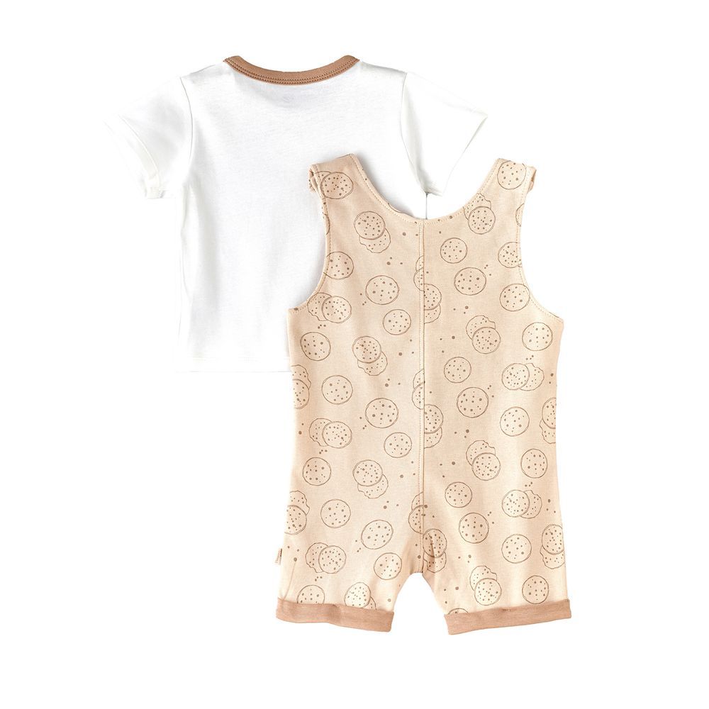 Elegant Kids - 2pc-Set - Cookie Printed Romper And Tee - Beige/White