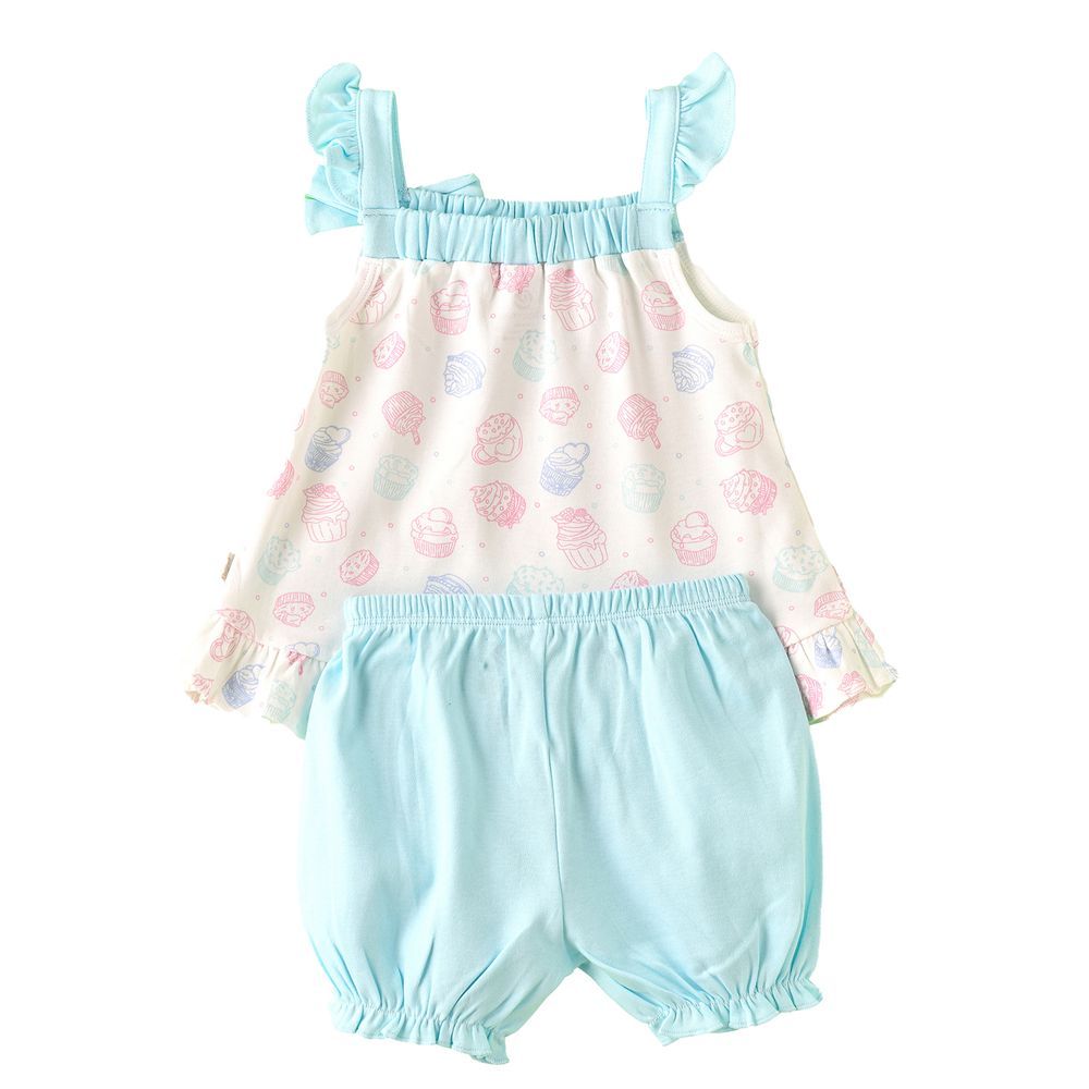 Elegant Kids - 2pc-Set - Cupcake Printed Top With Bow And Shorts