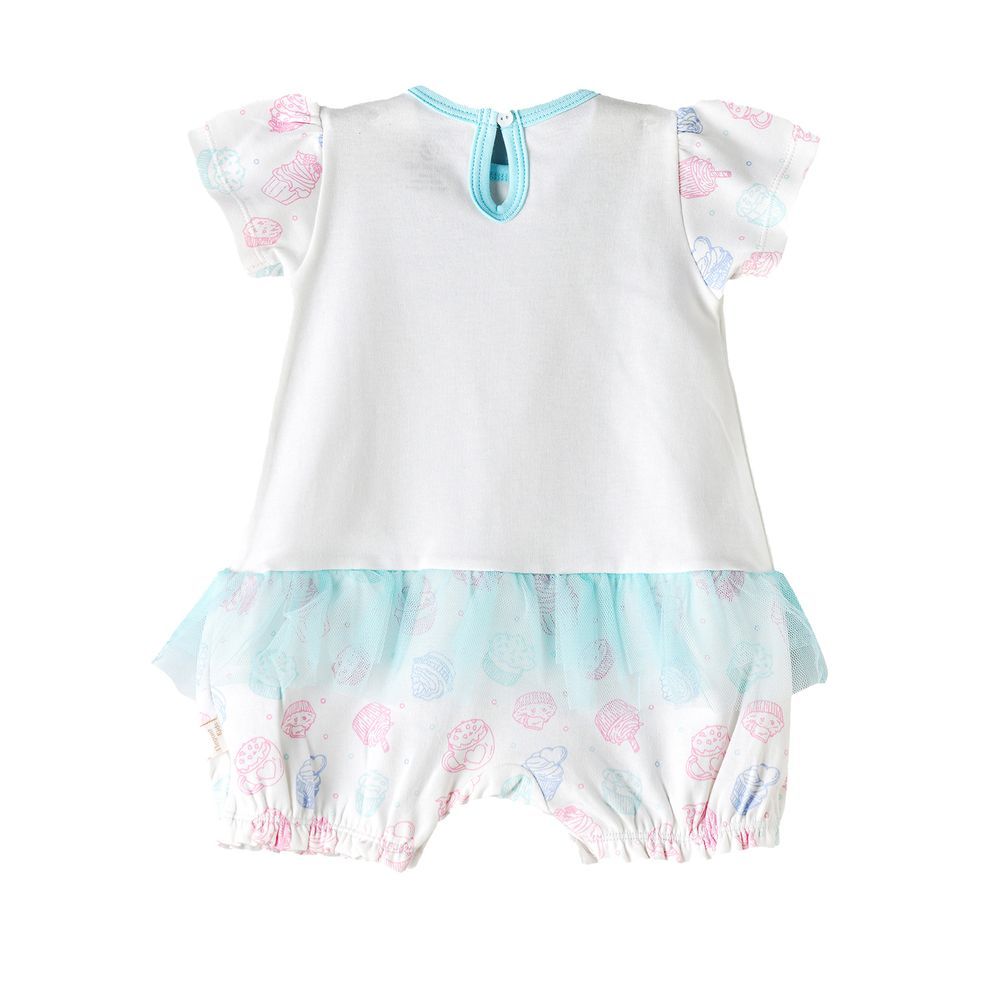 Elegant Kids - Baby Girl White And Blue 'Cake Is My Happy' Romper