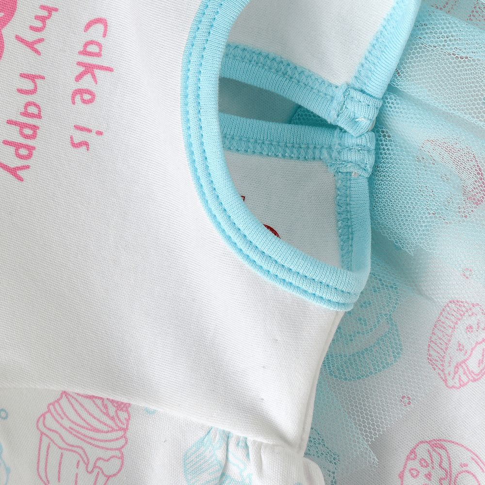 Elegant Kids - Baby Girl White And Blue 'Cake Is My Happy' Romper