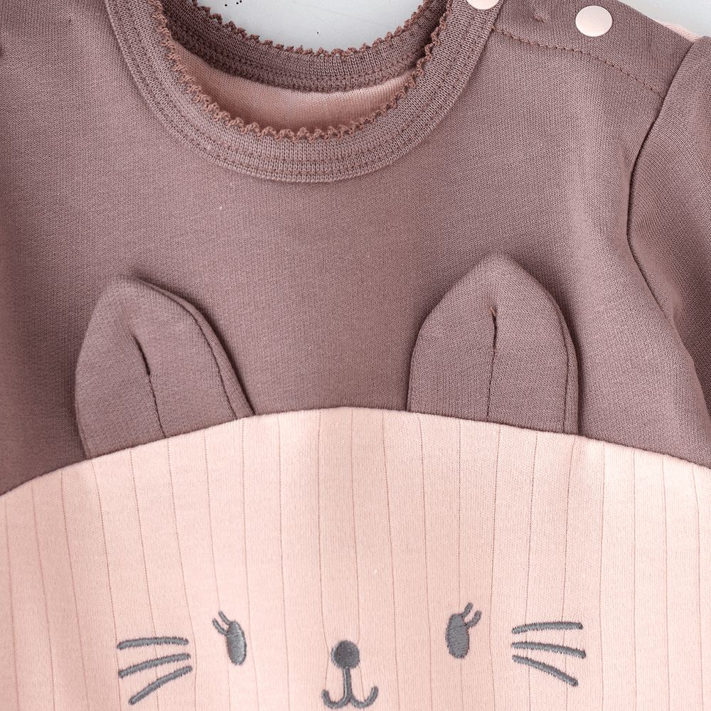 Elegant Kids - Cat Themed Baby Romper - Pink/Brown