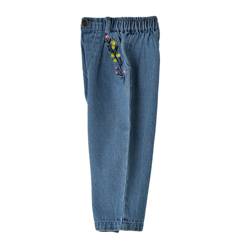 Jelliene - Girls Denim Pants With Floral Embroidery