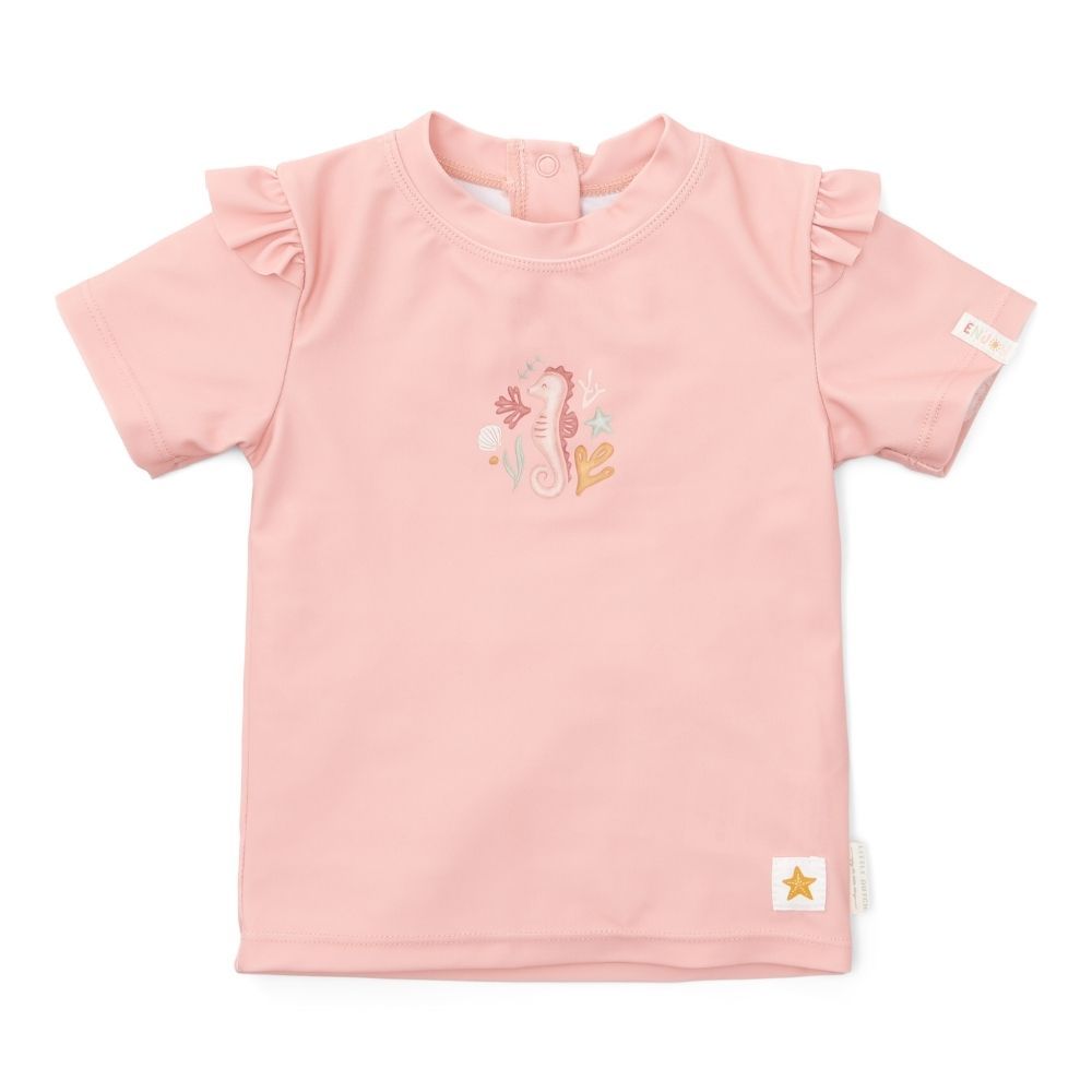 Little Dutch - Seahorse Ruffles Short Sleeves Swim T-shirt - Pink