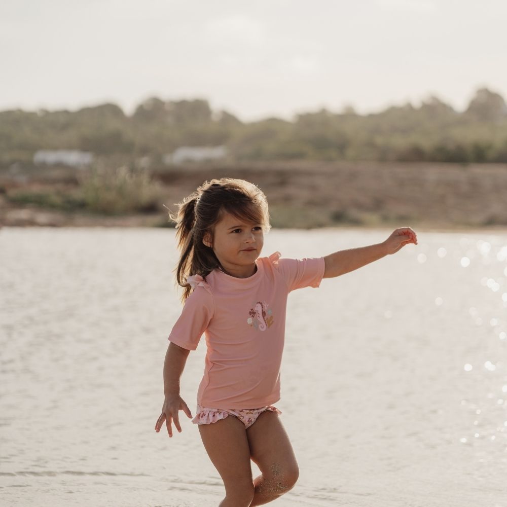 Little Dutch - Seahorse Ruffles Short Sleeves Swim T-shirt - Pink