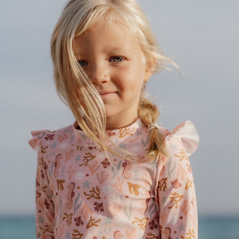 Little Dutch - Ocean Dreams Ruffles Long Sleeves Swim T-shirt - Pink