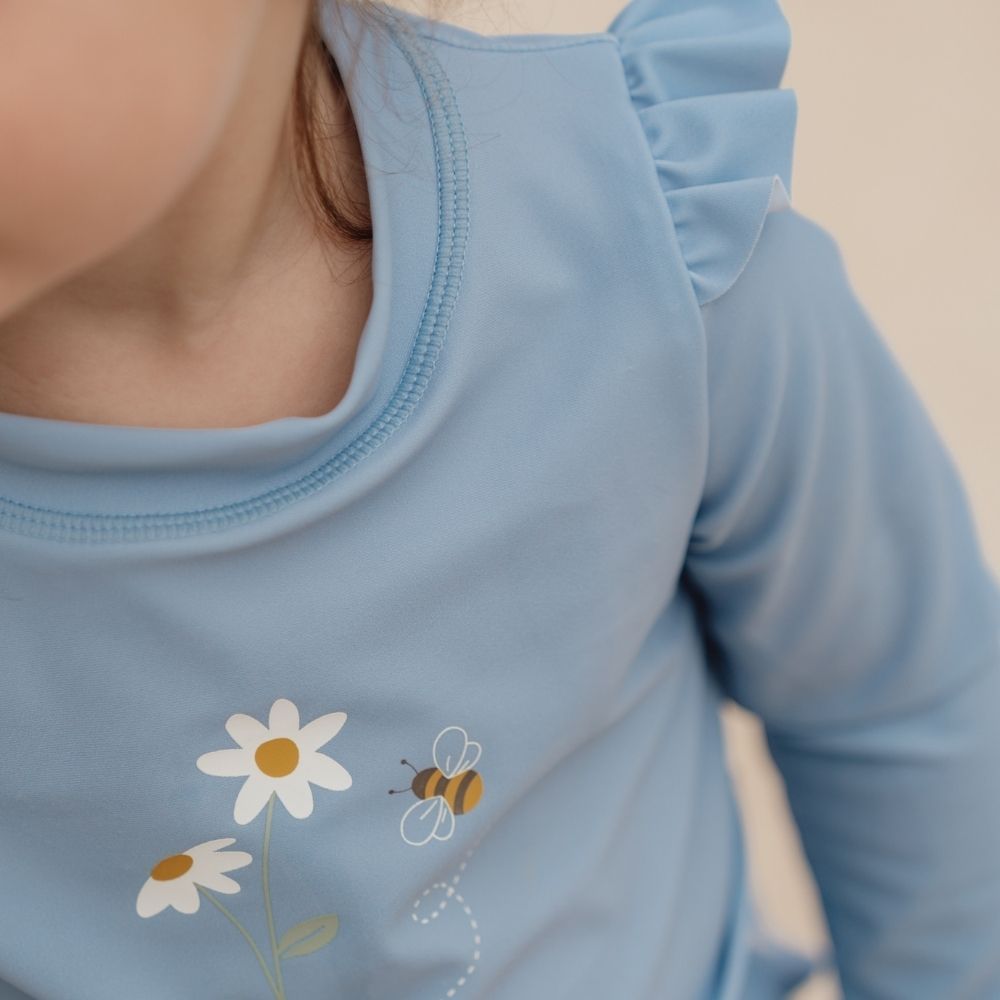 Little Dutch - Daisies Ruffles Long Sleeves Swim T-shirt - Blue